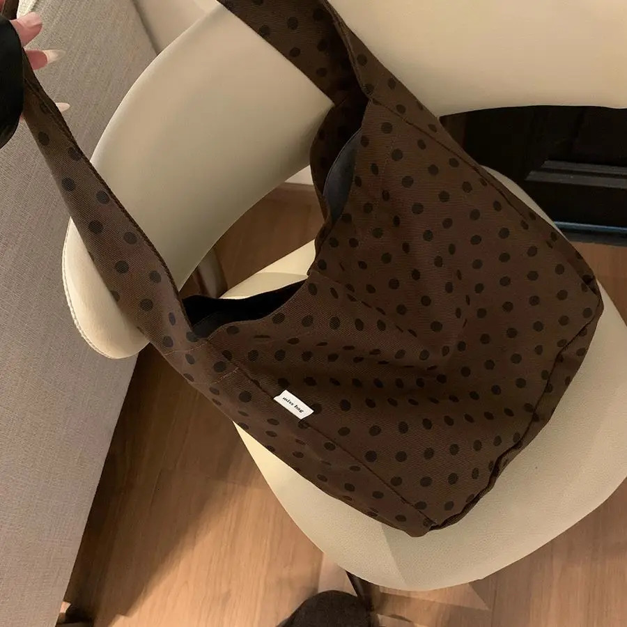 Korean Causal Polka Dot Handbag Female Instagram Fashion Canvas Shoulder Bag Large Capacity Tote Bags 251029