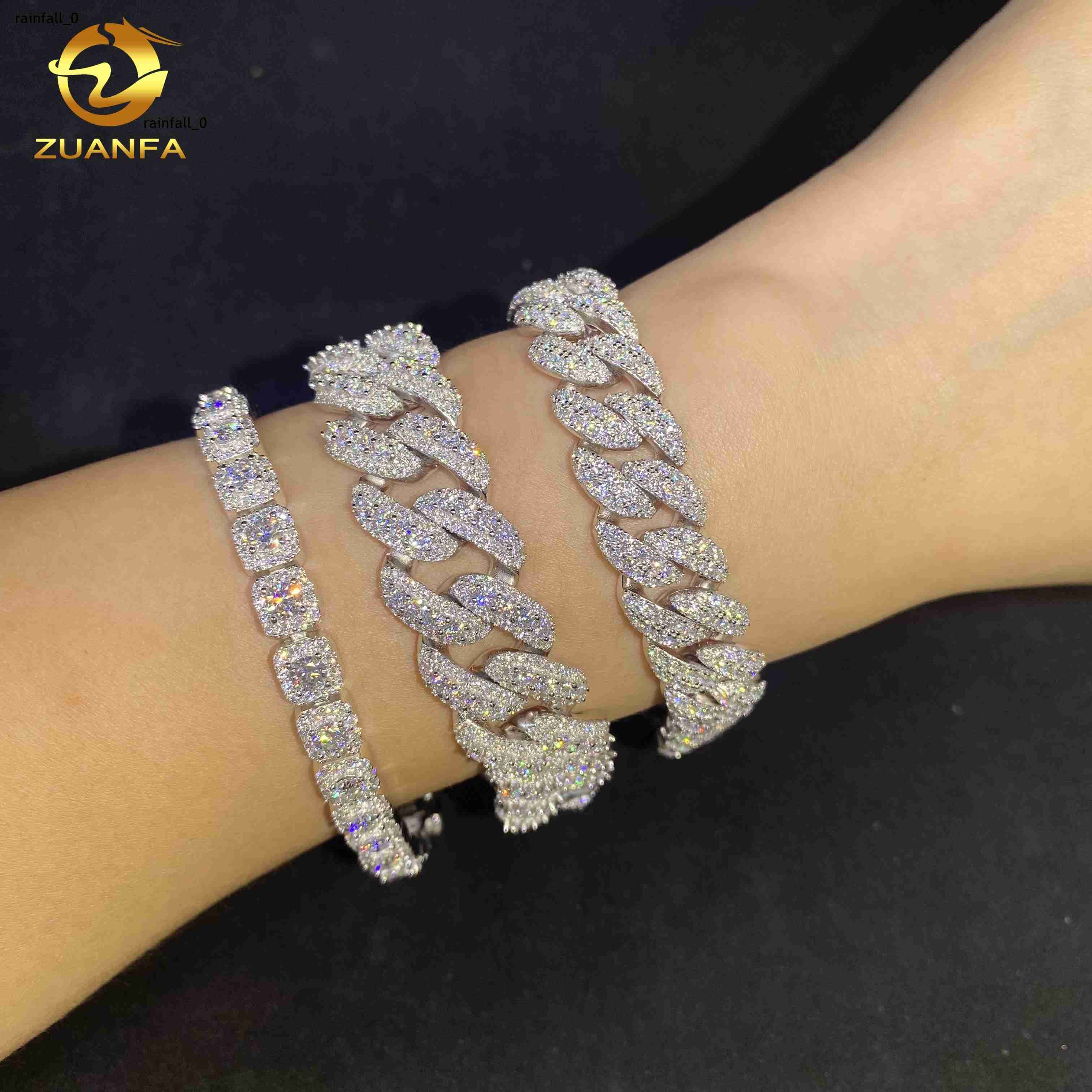 Hot Sale 3Style Hip Hop Moissanite Jewelry Iced Out Bracelet 925 Sliver VVS Moissanite Diamond Cuban Link Chain Bracelet for Men