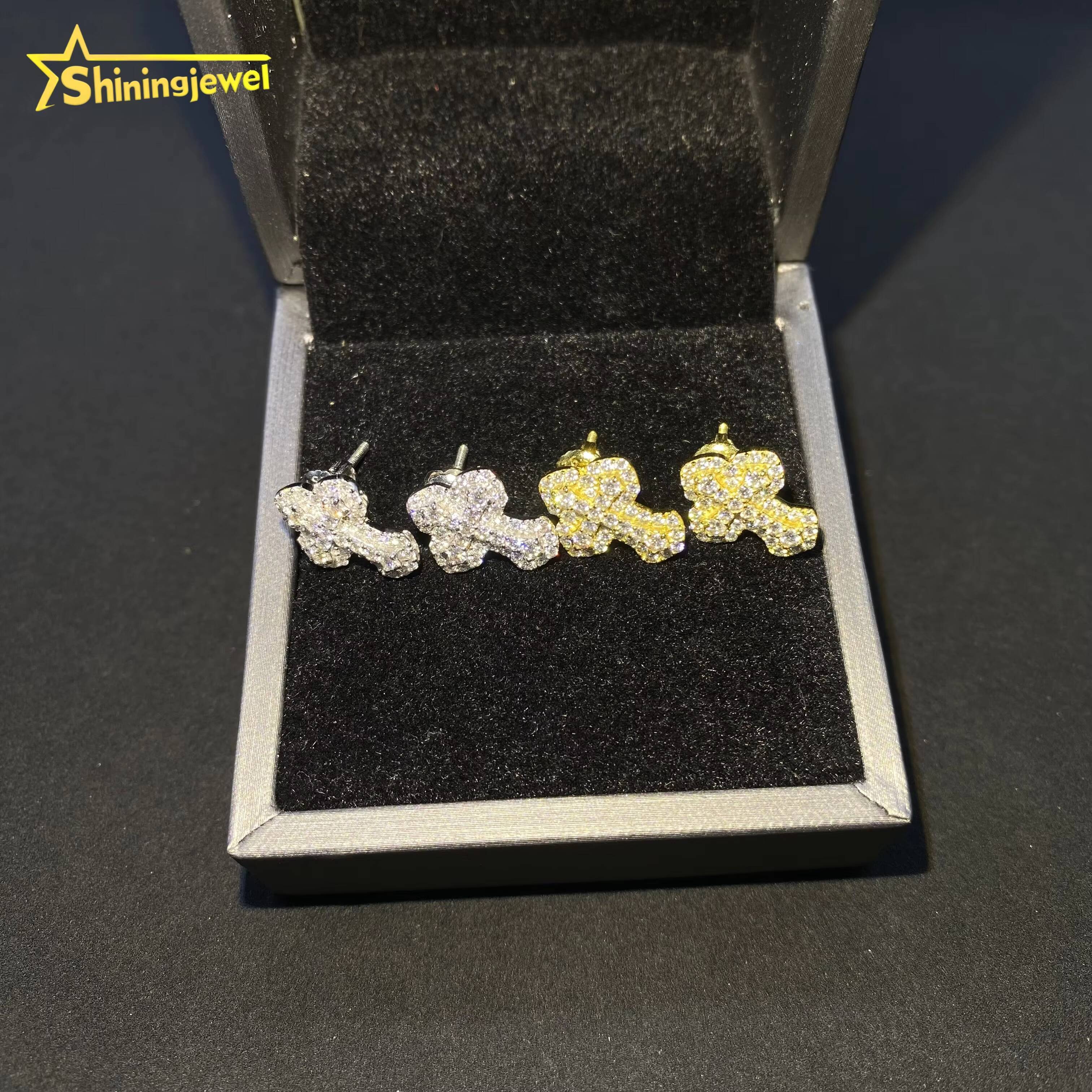 Ready to Ship Trendy Screw Back Ear Studs D VVS Moissanite Iced Out Diamond Hip Hop Jewelry 925 Silver Cross Stud Earrings Mens
