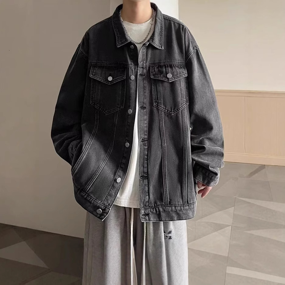 Men's Denim Jacket Spring Autumn Trendy American High Street Jacket Men's Turn-down Designer Jacket Collar Cool Loose Casual Coat Top