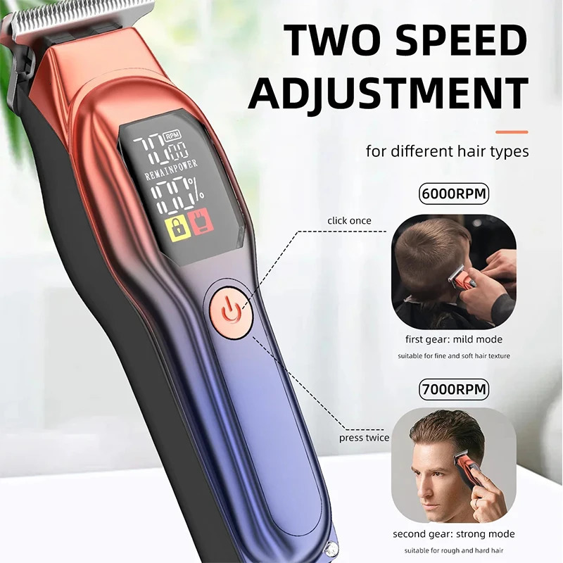 Rechargeable Professional Hair Clippers Digital Display Low Noise Hair Clippers with Auxiliary Light Hair Trimmer Kit 251029