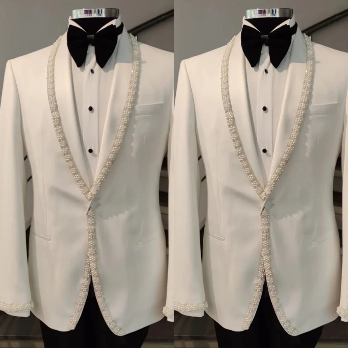 Elegant Man Tuxedos Pearls 2 Piece Set Jacket Pants Men Suit Exquisite Shawl Lapel Evening Wedding Groom Coat Customized
