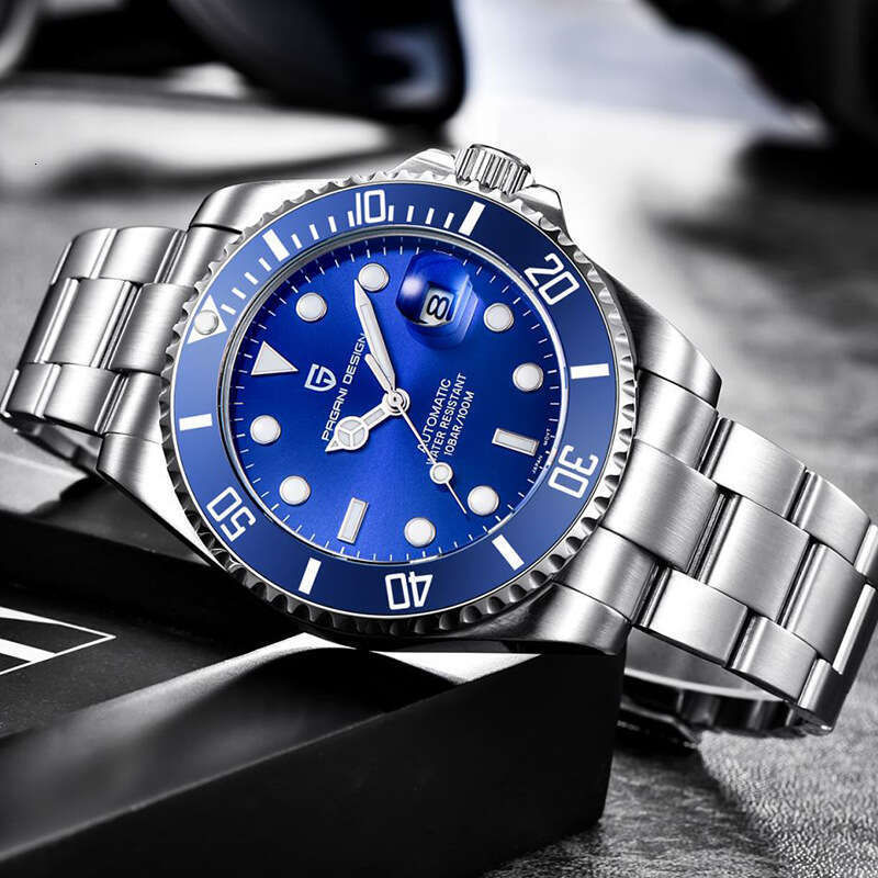 pagani design green water ghost luminous spiral crown transparent bottom mens mechanical watch pd1639