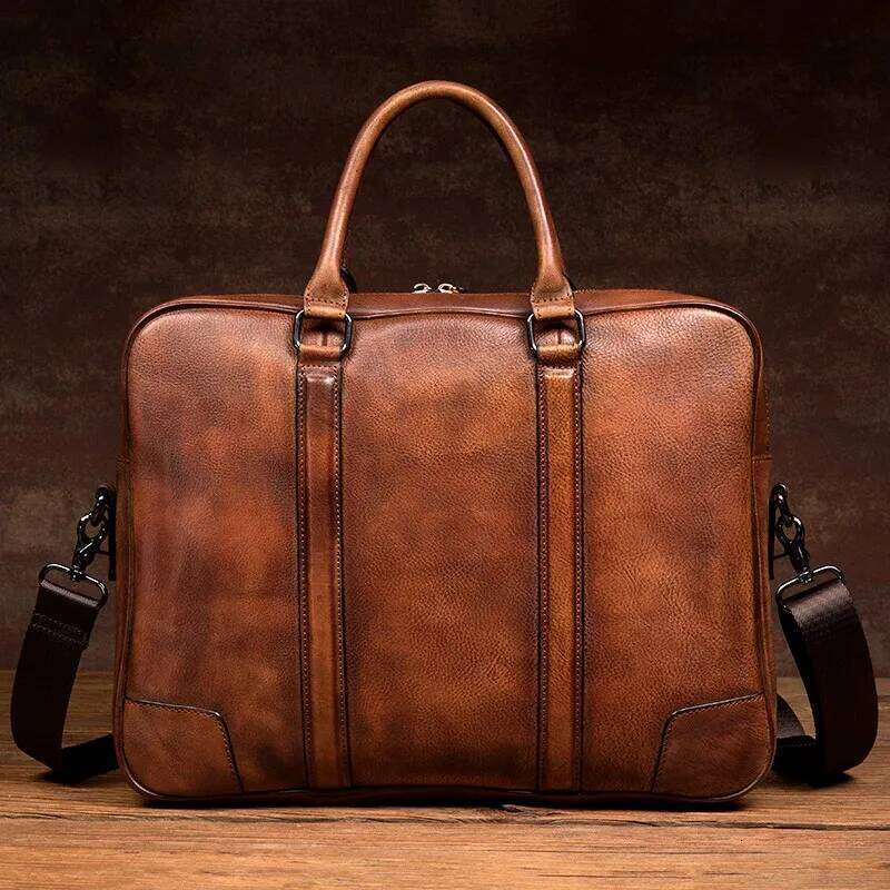 Casual briefcase horizontal men's baotou leather handbag retro trend one-shoulder messenger handmade bag