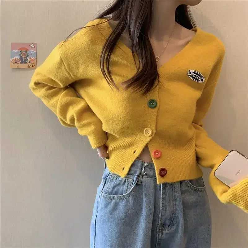 Cardigan for Women Long Sleeve Knitted Sweaters Sweater Cropped Crochet Kawaii V Neck Cardigans Woman Black Tops Cute 2025 TrendT251028