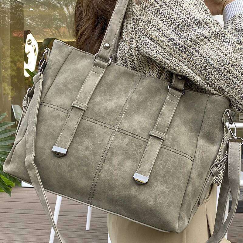 Women's Retro Suede Gray Shoulder Bag Large Quality Nubuck Leather Ladies Tote Handbag Quilted Decoration Female Crossbody Bags 251029