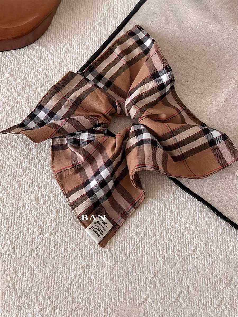 1PC British style vintage checkered square hair tieversatile fashion button hair tie elastic rubber band low ponytail headwearW251028