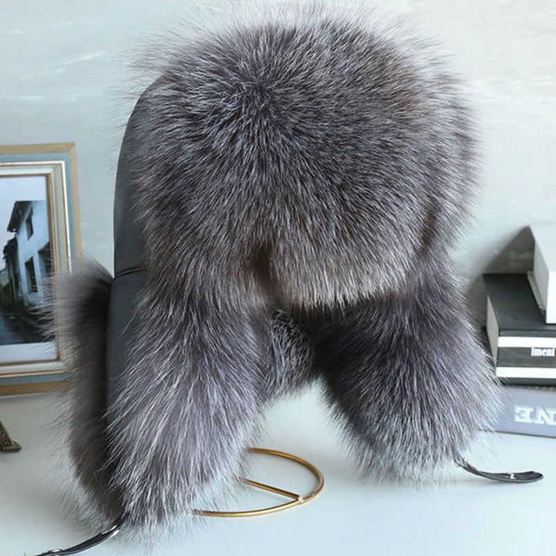 Natural Raccoon Fur Hat Women Black Fox Fur Russian Ushanka Hats Winter Warm Ears Bomber Cap 251029