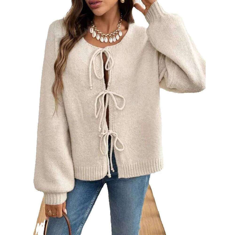 Miyouj Bandage Knitted Vest Long Sleeve Top Vests Women Sweater Solid Color Clothe Casual Tank Tops Button Clothing