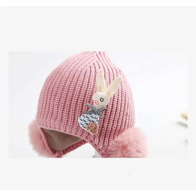 Winter Baby Girls Bunny Hat Cute Ear Protection Warm Cap Pink Toddler Knitted Beanie Hats Outdoor Headwear Accessories 324M251028