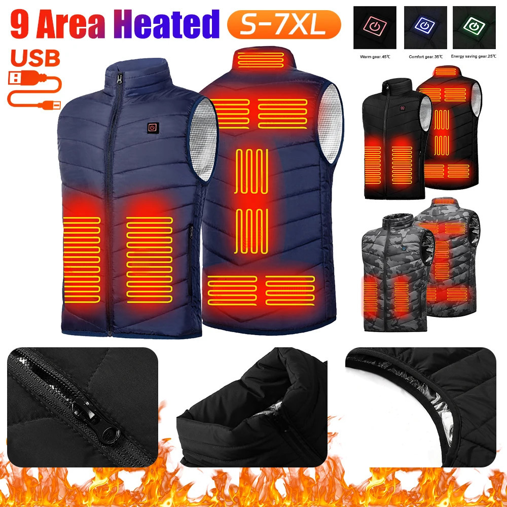 9 Heated Vest Zones Electric Heated Jackets Men Women Sportswear Heated Coat Graphene Heat Coat USB Heating Jacket For Camping 251028