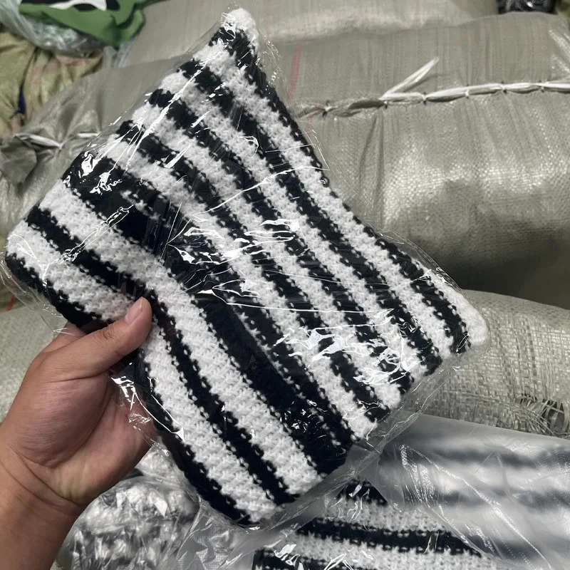 Japanese Streetwear Harajuku Beanie Little Devil Striped Knitted Hat Women Girls Autumn Winter Cute Cat Ears Cap 251029