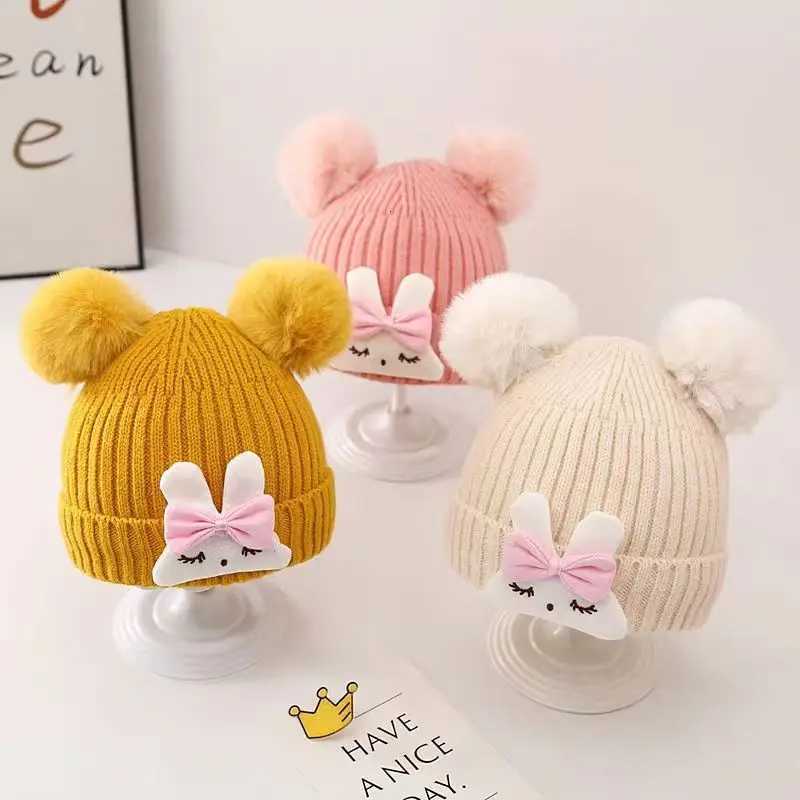 Pink Rabbit Baby Knit Hat Cute Pompom Infant Pullover Cap Princess Girls Winter Warm Plush Beanie 424Month Kids Crochet Bonnet251028