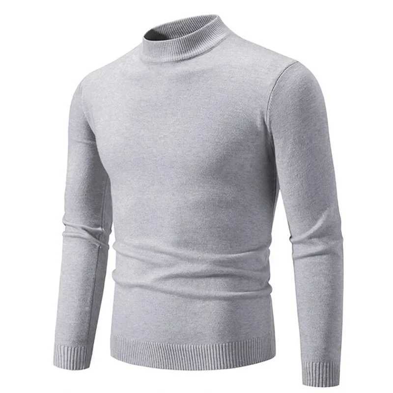 Autumn Mens Half Turtleneck Sweater Solid Color Basic Style Casual Fashion Knitwear Slim Fit High Elastic Male Warm Pullovers J251029