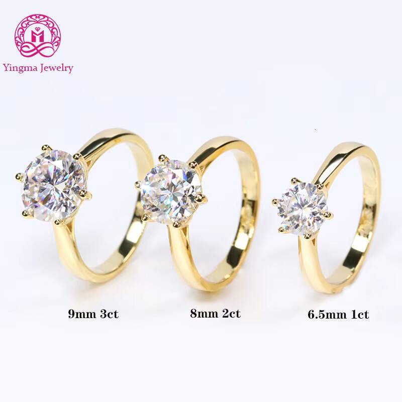 Classic 6 Claws Solitaire Moissanite Diamond Ring 925 Sterling Silver Plating 18K Yellow Gold 1CT 2CT 3 Carats Moissanite Ring