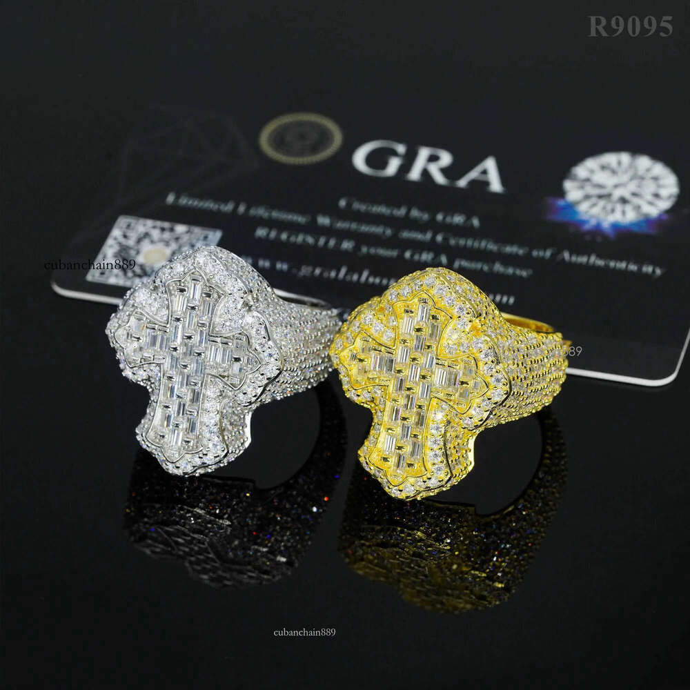 Hip hop fashion iced out vvs moissanite cross engagement sterling sier men dia ring