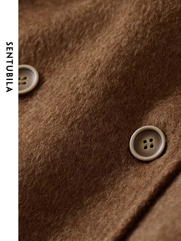 SENTUBILA Winter Short Woolen Jackets Women Outerwear Fashion Notched Collar Double Breasted Loose Coats Female W44O56123 251028