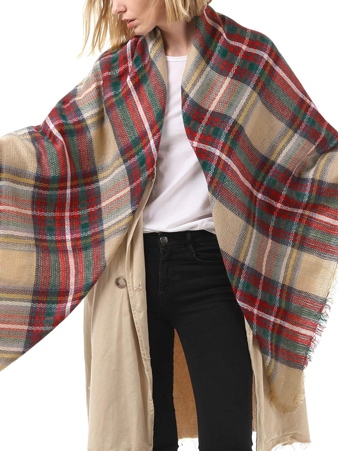 Custom Christmas Fall Winter Scarf Plaid Tassel Soft Warm Blanket Scarves Womens Shawl Wraps
