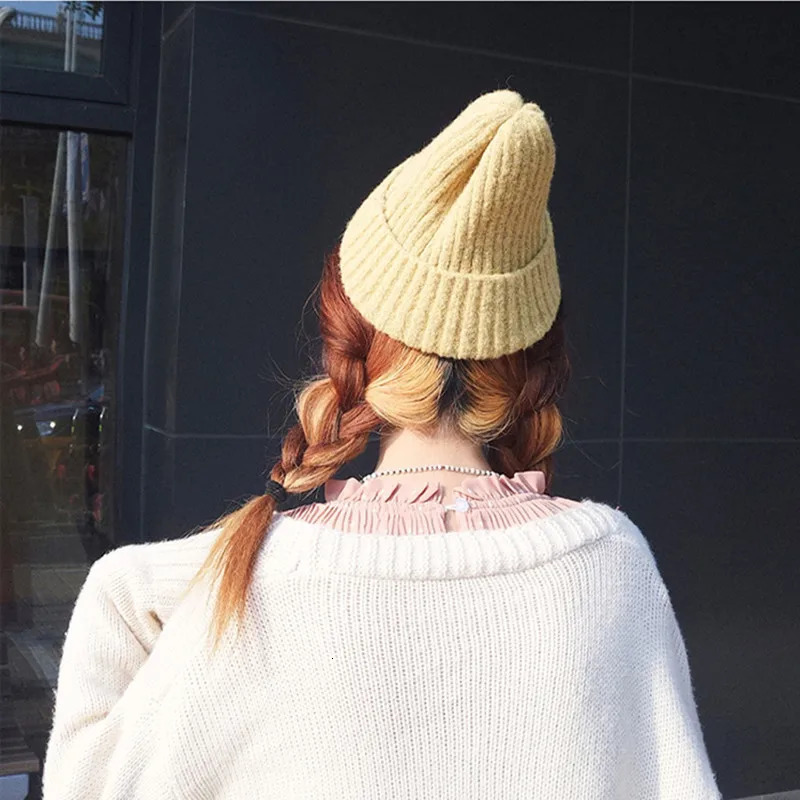 Candy Colors Winter Hat Women Knitted Hat Warm Soft Trendy Hat Kpop Style Wool Beanie Elegant Allmatch Hat i251029