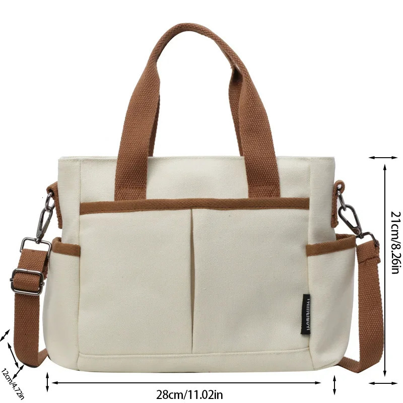 Multiple Pockets Womens Canvas Bag Tote Shoulder Bag Large Capacity Casual Handbag For Female 251029