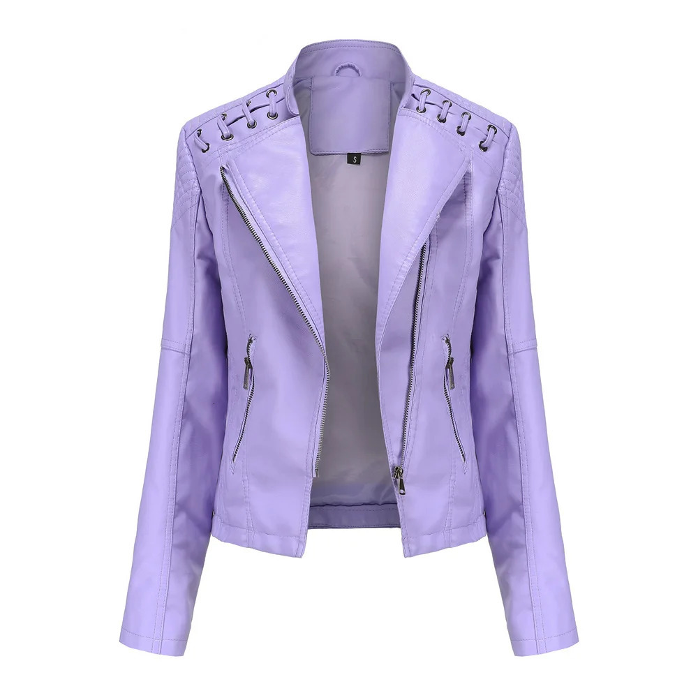Spring Autumn Leather Jacket Women Slim Fit Motor Biker PU Leather Short Coat Stand Collar Ladies Zipper Outerwear 251029