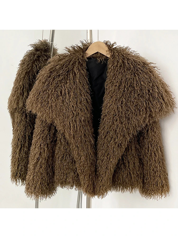 Mueyeruho 2025 Fall Winter Women Faux Fur Jacket Coat Tassel Solid Long Sleeve Thick Warm Overcoat Outwear Fluffy Coat For Women 251029
