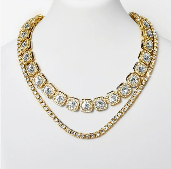 10mm Iced Gold Tennis Chain Necklace with Bling CZ Cubic Moissanite Diamonds Mens Hip Hop Clustered Bracelet for Parties and Gifts