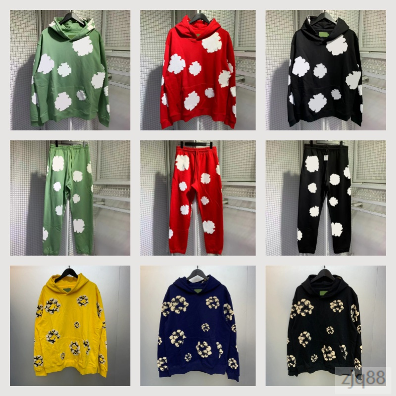 Denim Hoodies Cotton Wreath Sweatshirts Tearly Hoodie Foam Printed Denim Y2k Casual Puff Flower Pullover Kapok Clothing Long Sleve Fashion Streetwear 3D4