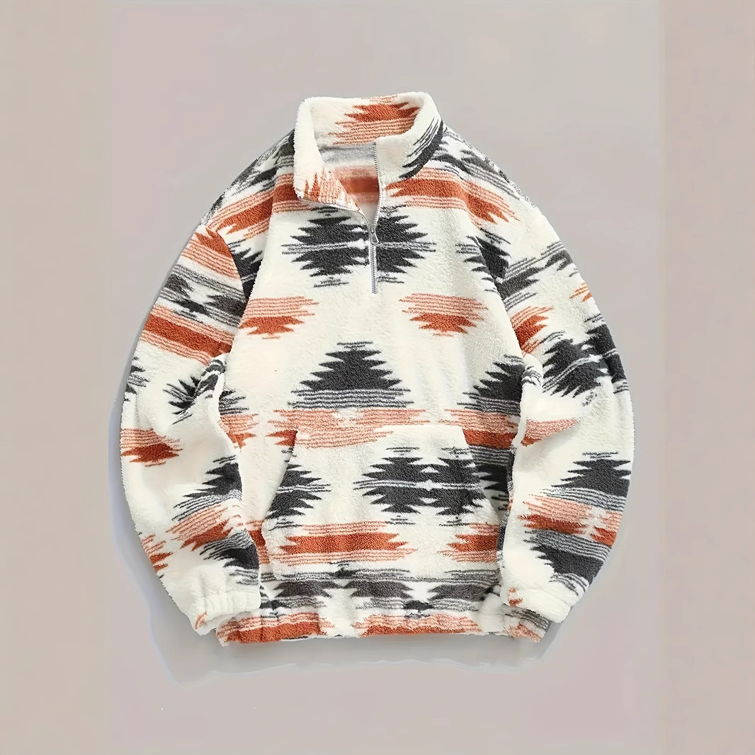Autumn and Winter New Printed Bohemian Zipper Plush Jacket Designer Women's Sportswear