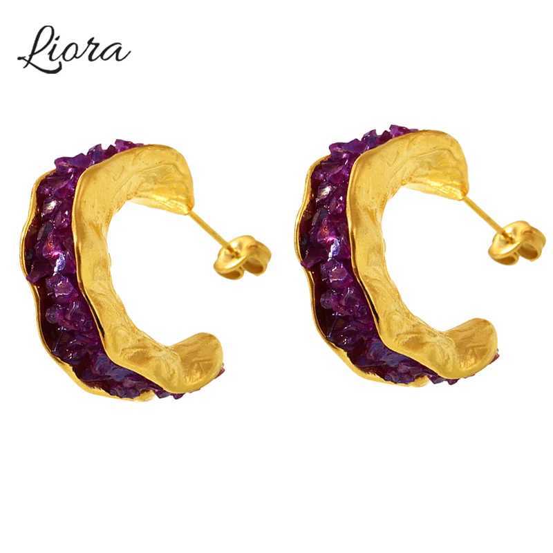Liora Stainless Steel Dangle Earrings For Women Luxury MultiColor Crystal Stone Statement Stud Earrings Waterproof JewelryW251029