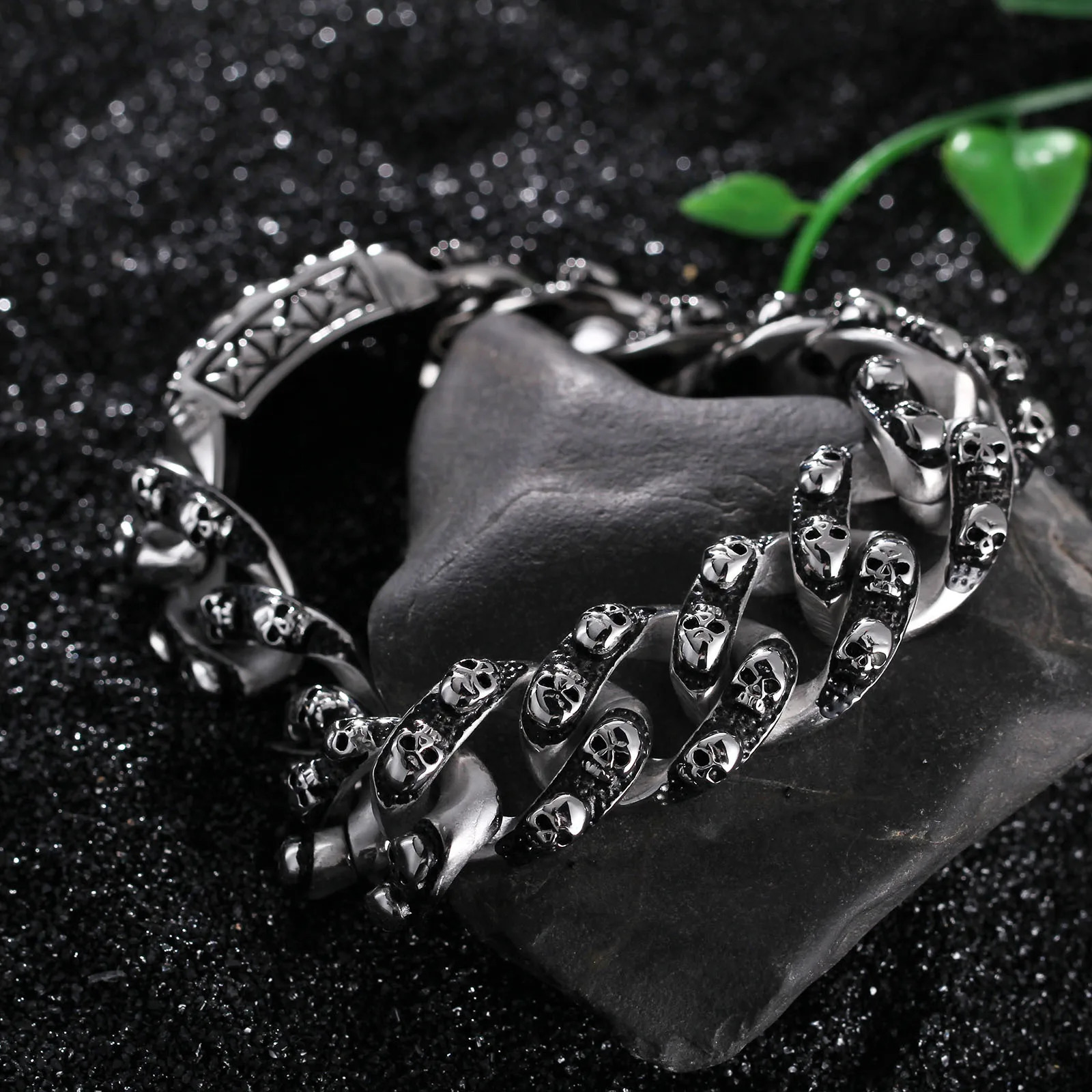 20mm Fashion Male Skeleton Chain Bracelet Stainless Steel Retro Cross Vintage Black All Skull Chain Bracelets Jewelry 251028
