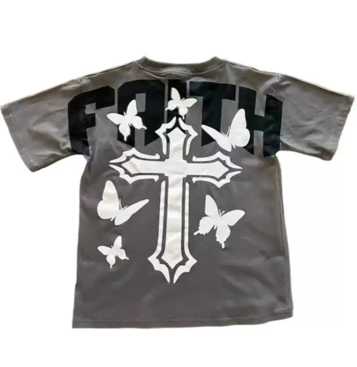 Street clothing T-shirt Y2K hip-hop letter retro cross graphic printing oversized mens T-shirt round neck cotton short sleeved top 250102