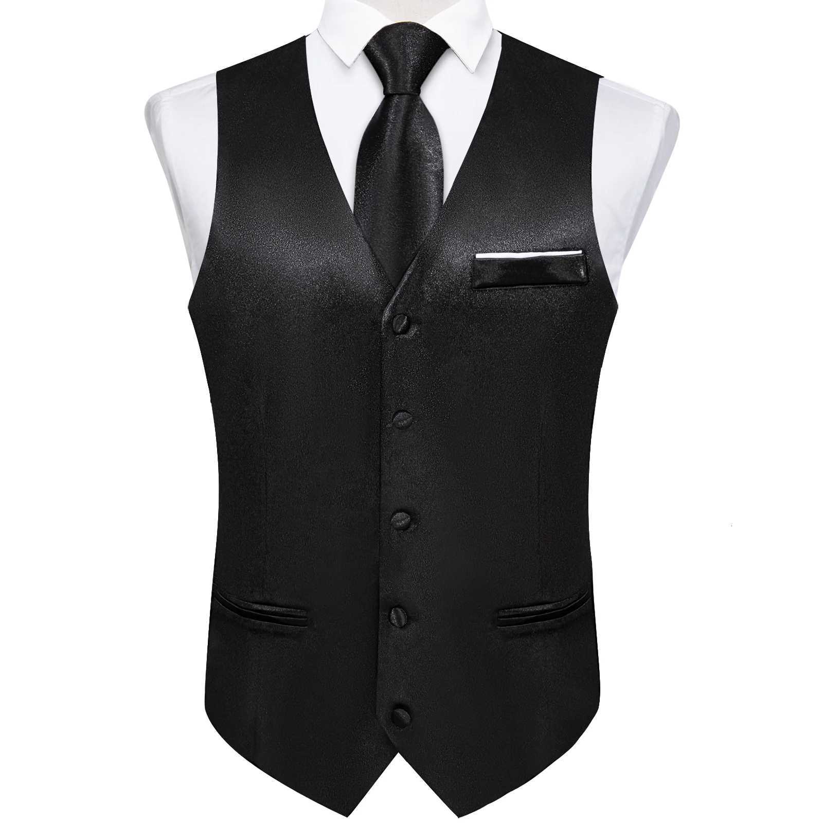 Black Satin Vest with Luxury Necktie Pocket Square Cufflinks for Man Wedding Fashion Classic Mens Business Tuxedo Waistcoats W251029