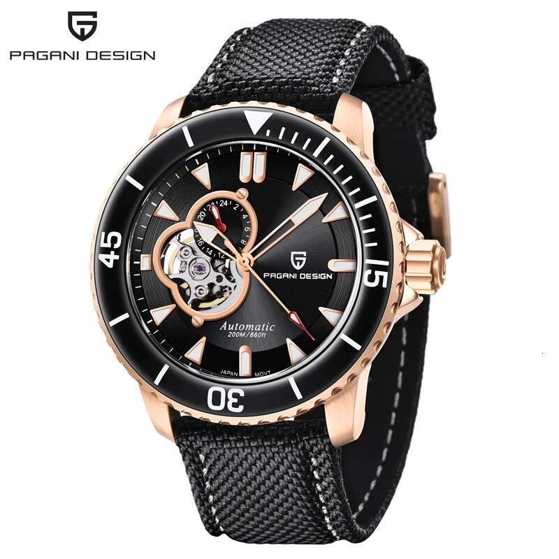 PAGANI DESIGN Men's Trendy Mechanical Watch Semi-Skeleton Simple Design Dial PD-1674