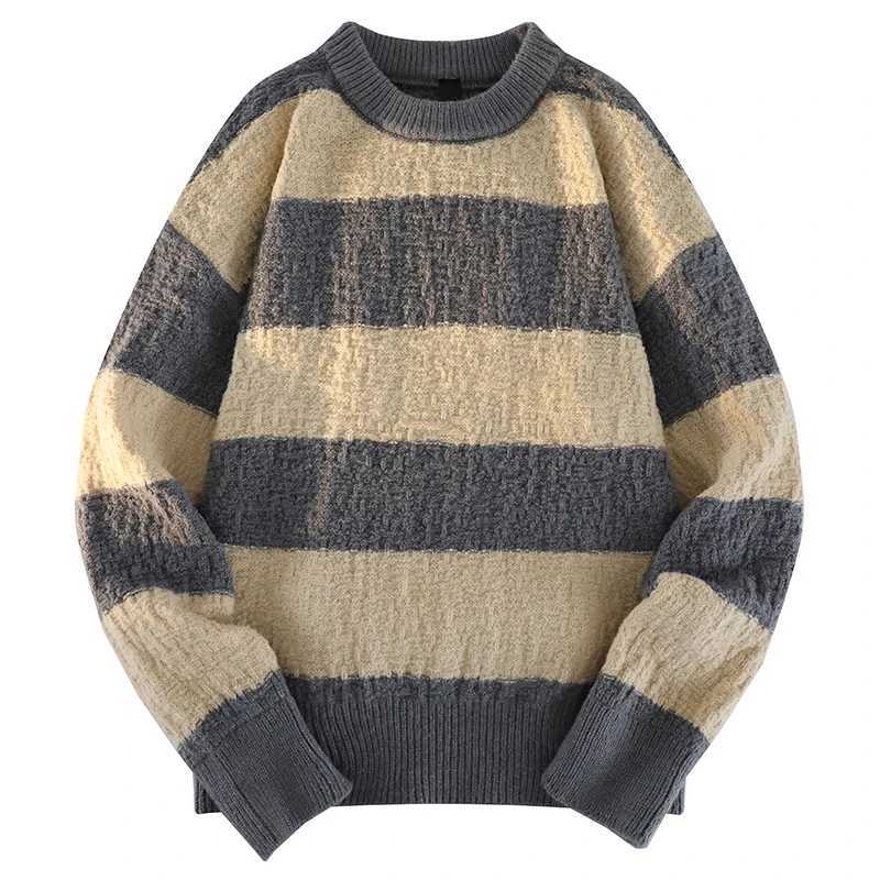 2024 Mens New Black and White Striped Sweater Mens Autumn and Winter Loose Pullover Casual Top Mens Homestay Casual Warmth J251029