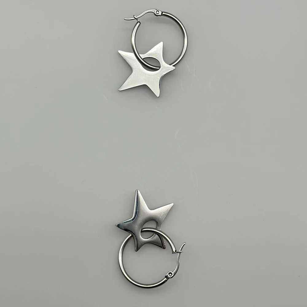 Grunge Aesthetic Stainless Steel Star Irregular Pentagram Hoop Earrings for Women Y2K Hiphop Punk Party Club JewelryW251029