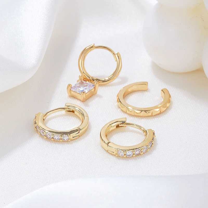 4pcs Classic CZ Zirconia Dangle Earrings for Women Silver Color Piercing Hoop Earrings Woman Fashion Jewelry Elegant AccessoryW251029