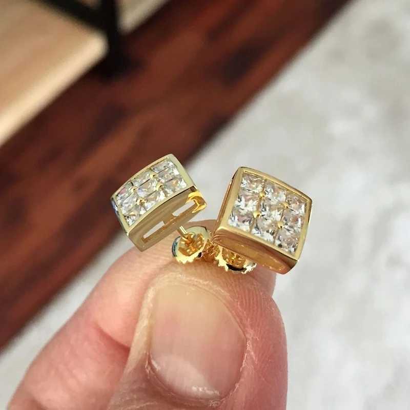 Huitan Luxury Gold Color Square Stud Earrings Women Ear Piercing with CZ Stone Simple Stylish Girl Cool Earrings Hip Hop JewelryW251029