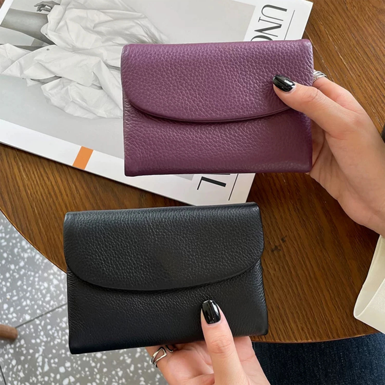 Short Wallets for Women Genuine Cow Leather Fashion Coin Purse Soft Cowhide Wallet Card Holder Fashion Solid Color Handbag 251029