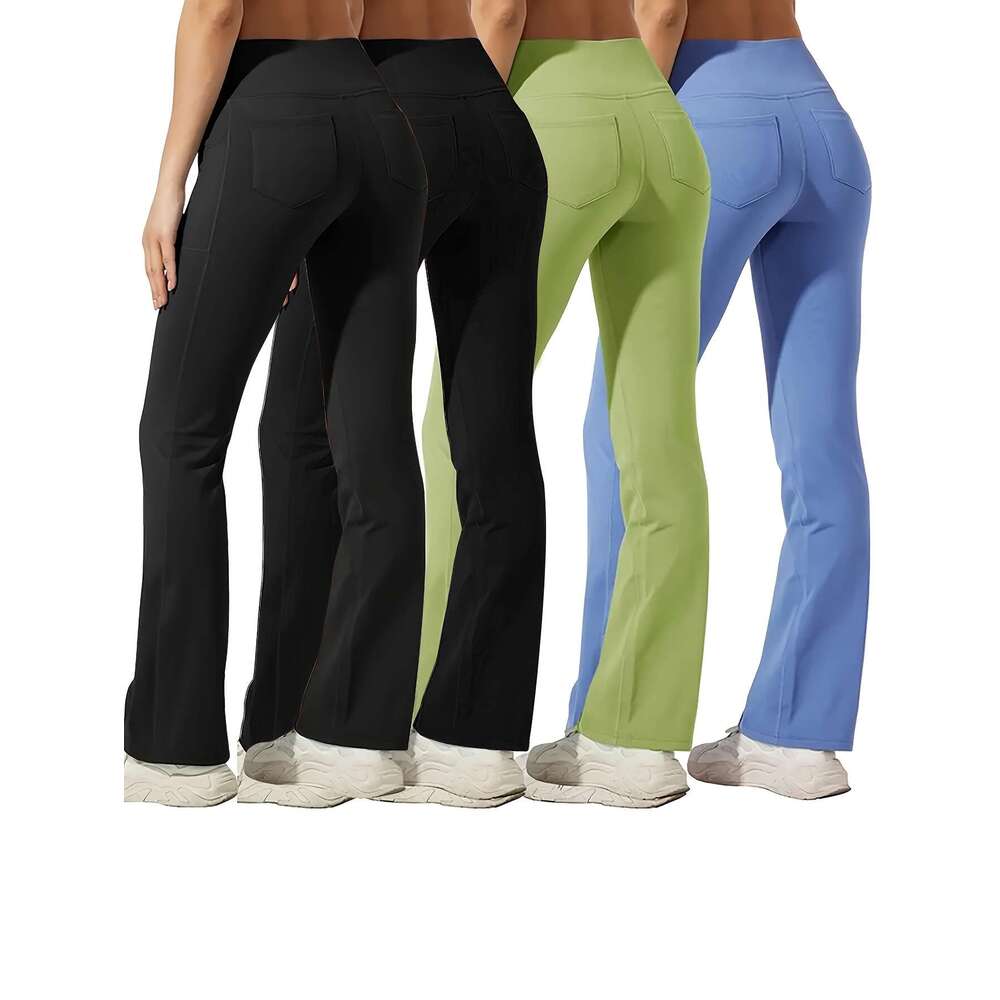Plus size 4pcs set of sports pants with phone pocket, fashionable and casual hip lifting exercise yoga fiess bell pants, Women's sportswear