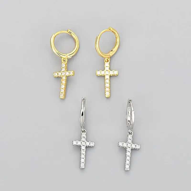 Fashionable and minimalist style micro inlaid zircon cross pendant earrings suitable for womens friendship giftsW251029