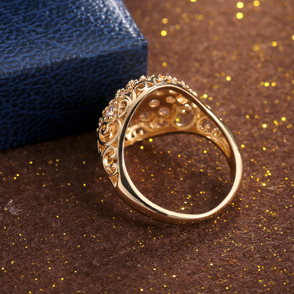Vintage Women Fashion Jewelry 18K Gold Fill Round Cut 5A Zircon CZ Diamond Hollow Top Sell Party Elegant Lady Wedding Engagement Band Ring Gift