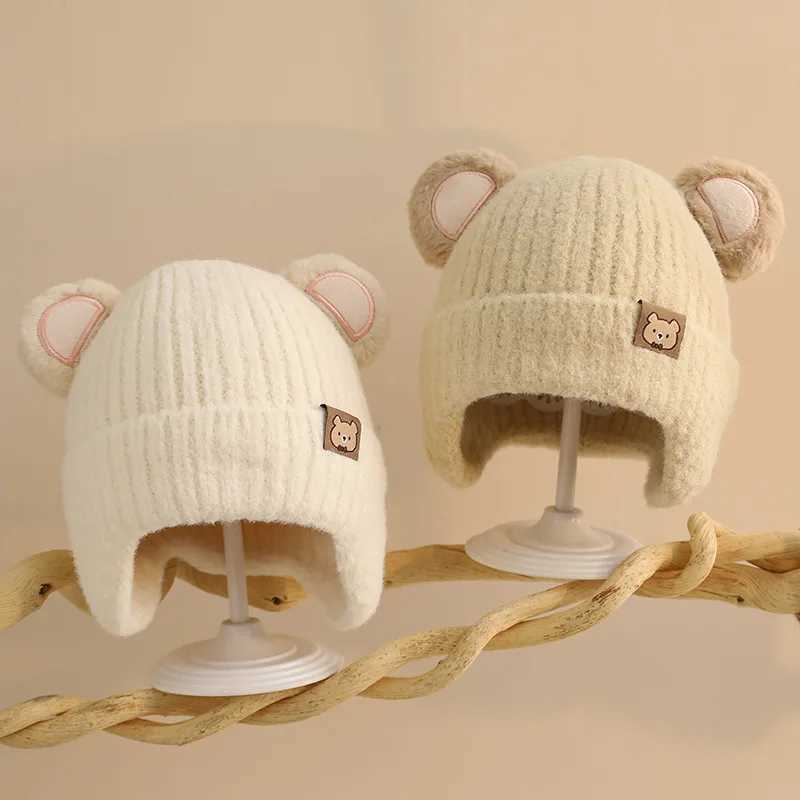 New Kids Bear Ear Hat Fluffy Fleece Lined Winter Knit Hat Ear Flaps Cute Cartoon Animal Warm Cap for Baby Boys Girls Toddler251028