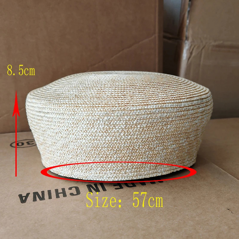 French Beret Hat Women Straw Cap Summer Woven Sun Church Derby Party Hostesses Pillbox Millinery Fascinator Base 251013