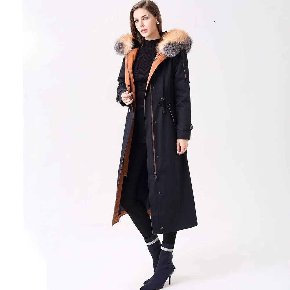 Extended Thickened 2025 New For Women, Long Over-The-Knee Style With Detachable Large Collar And Rabbit Fur Inner Lining, Women's Parka