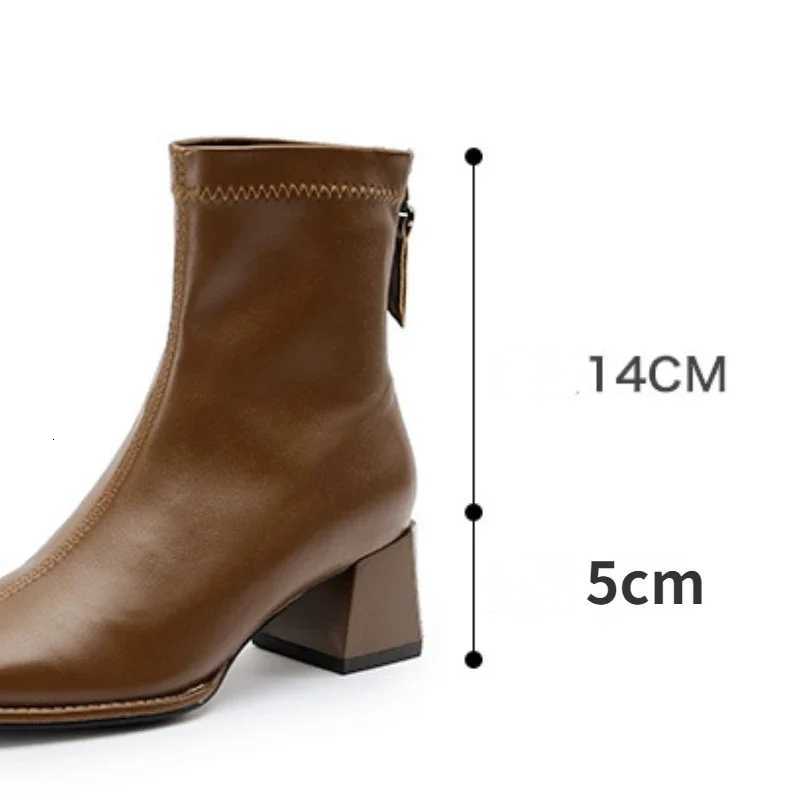 Square toe women ankle boots flock stretch shoes thin mid heels blackbrownbeige back zipper dress sock boots woman size 3440 Z251029