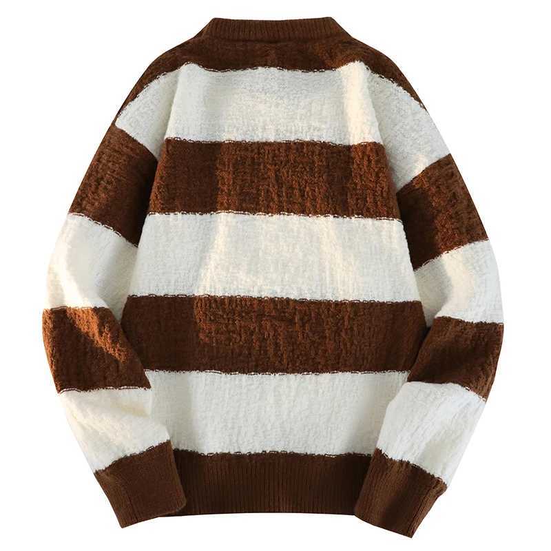 2024 Mens New Black and White Striped Sweater Mens Autumn and Winter Loose Pullover Casual Top Mens Homestay Casual Warmth J251029