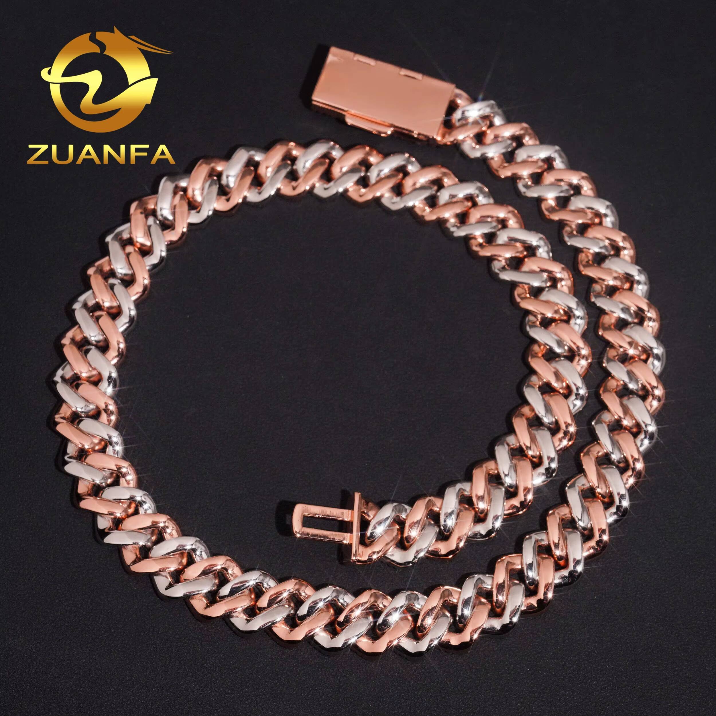 Pass Diamond Tester Iced Out Moissanite Hip Hop 16mm 3 Rows Two Tone Rose Gold 925 Sterling Silver Cuban Link Chain