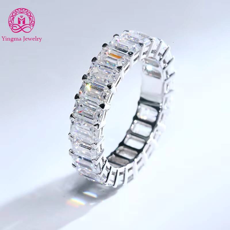 Fine Jewelry Men Women Ring 9K 14K 18K Solid White Gold 3x5mm Emerald Cut Moissanite Eternity Band Ring for Wedding Engagement
