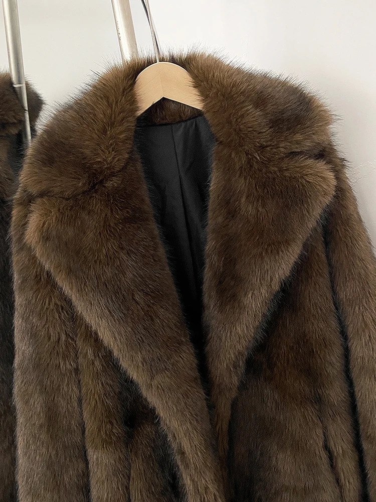 Mueyeruho Winter Women Faux Fur Jacket Coat Solid Khaki Long Sleeve Thick Warm Overcoat Outwear Fluffy For 251028